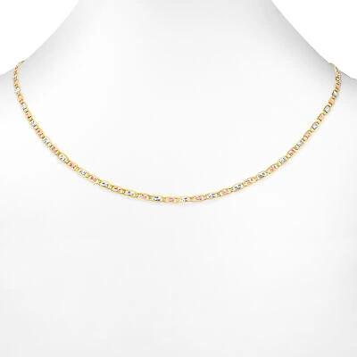 Pre-owned Nuragold 14k Solid Tri Yellow Rose White Gold 3mm Valentino Chain Womens Necklace 18"