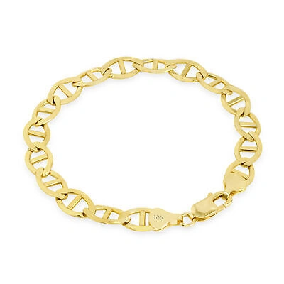 Pre-owned Nuragold 10k Yellow Gold Solid Mens 9mm Mariner Anchor Flat Link Chain Bracelet 8.5"