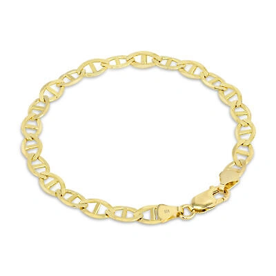 Pre-owned Nuragold 10k Yellow Gold Solid Mens 6mm Mariner Anchor Flat Link Chain Bracelet 8.5"