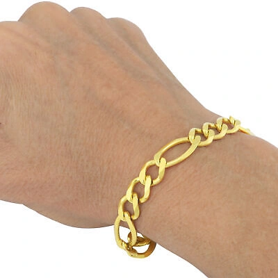 Pre-owned Nuragold 10k Yellow Gold Mens Solid 9.5mm Figaro Chain Link Bracelet Italian Made 8in 8"