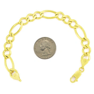Pre-owned Nuragold 10k Yellow Gold Mens Solid 9.5mm Figaro Chain Link Bracelet Italian Made 8in 8"