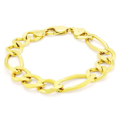 Pre-owned Nuragold 10k Yellow Gold Mens Solid 9.5mm Figaro Chain Link Bracelet Italian Made 9in 9"