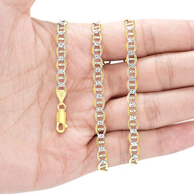 Pre-owned Nuragold 10k Yellow Gold Solid 5mm Pave Diamond Cut Mariner Anchor Chain Necklace 16"