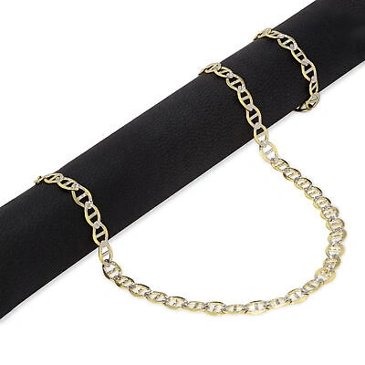 Pre-owned Nuragold 10k Yellow Gold Solid 5mm Pave Diamond Cut Mariner Anchor Chain Necklace 16"