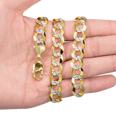 Pre-owned Nuragold 10k Yellow Gold Solid Mens 11.5mm Diamond Cut Pave Cuban Curb Chain Necklace 28"