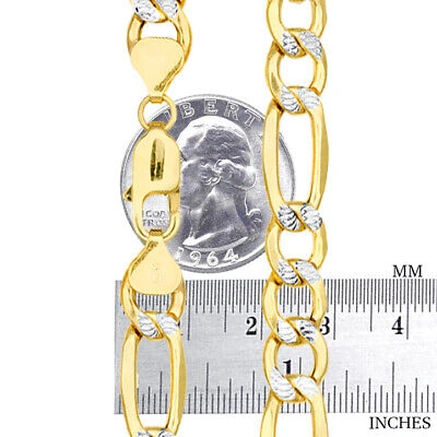 Pre-owned Nuragold 10k Yellow Gold Mens 9mm Diamond Cut White Pave Figaro Link Chain Necklace 28"