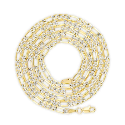 Pre-owned Nuragold 10k Yellow Gold 3.5mm Mens Diamond Cut White Pave Figaro Link Chain Necklace 30"