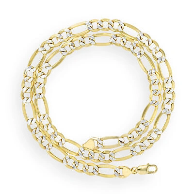 Pre-owned Nuragold 10k Yellow Gold Mens 9mm Diamond Cut White Pave Figaro Link Chain Necklace 28"