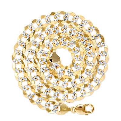 Pre-owned Nuragold 10k Yellow Gold Solid Mens 11.5mm Diamond Cut Pave Cuban Curb Chain Necklace 28"