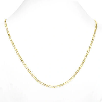 Pre-owned Nuragold 10k Yellow Gold 3.5mm Mens Diamond Cut White Pave Figaro Link Chain Necklace 30"