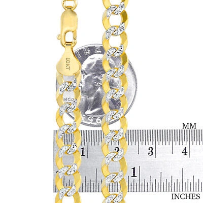 Pre-owned Nuragold 10k Yellow Gold Solid Mens 8.5mm Diamond Cut Pave Curb Cuban Chain Necklace 28"