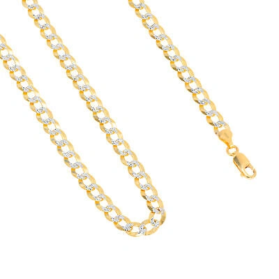 Pre-owned Nuragold 10k Yellow Gold Solid Mens 7mm Diamond Cut Pave Curb Cuban Chain Necklace 20"