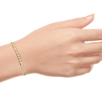 Pre-owned Nuragold 10k Yellow Gold Mens 6.5mm Diamond Cut White Pave Cuban Curb Chain Bracelet 8.5"