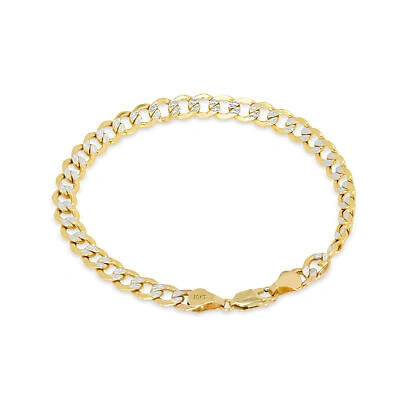 Pre-owned Nuragold 10k Yellow Gold Mens 6.5mm Diamond Cut White Pave Cuban Curb Chain Bracelet 8.5"