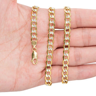 Pre-owned Nuragold 10k Yellow Gold Mens 6.5mm Diamond Cut White Pave Cuban Curb Chain Bracelet 8.5"