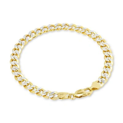 Pre-owned Nuragold 10k Yellow Gold Mens 7.5mm Diamond Cut White Pave Cuban Curb Chain Bracelet 8.5"