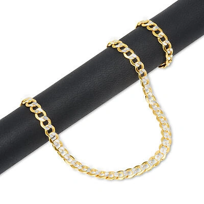 Pre-owned Nuragold 10k Yellow Gold Mens 6.5mm Diamond Cut White Pave Cuban Curb Chain Bracelet 8.5"