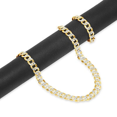 Pre-owned Nuragold 10k Yellow Gold Mens 7.5mm Diamond Cut White Pave Cuban Curb Chain Bracelet 8.5"