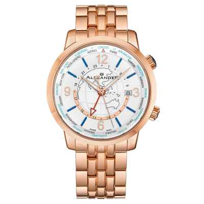 Pre-owned Alexander Swiss Made World Traveler Stainless Steel Sapphire Crystal Men's Watch