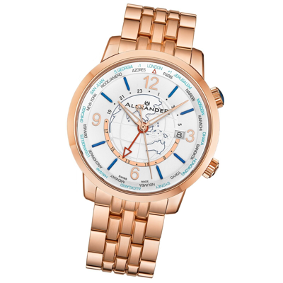 Pre-owned Alexander Swiss Made World Traveler Stainless Steel Sapphire Crystal Men's Watch