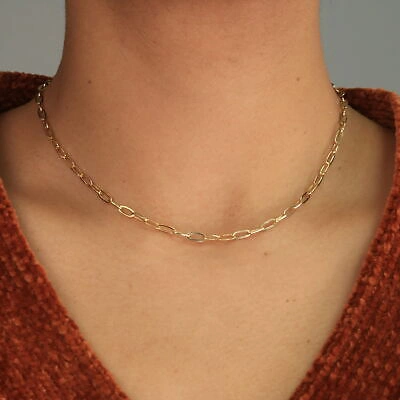 Pre-owned Nuragold 14k Yellow Gold 3mm Paperclip Chain Rolo Elongated Link Cable Necklace Women 22"