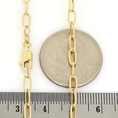 Pre-owned Nuragold 14k Yellow Gold 3mm Paperclip Chain Rolo Elongated Link Cable Necklace Women 22"