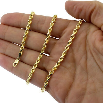 Pre-owned Nuragold 10k Yellow Gold 4mm Diamond Cut Rope Italian Chain Pendant Necklace Womens 16"