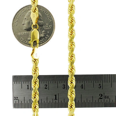 Pre-owned Nuragold 10k Yellow Gold 4mm Diamond Cut Rope Italian Chain Pendant Necklace Womens 16"