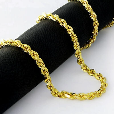 Pre-owned Nuragold 10k Yellow Gold 4mm Diamond Cut Rope Italian Chain Pendant Necklace Womens 16"