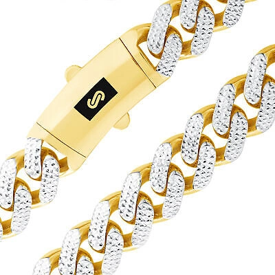 Pre-owned Nuragold 10k Yellow Gold 15mm Monaco Miami Cuban Link Diamond Cut Pave Chain Necklace 26"