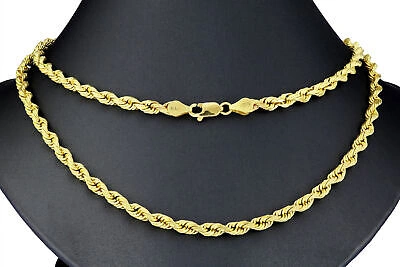 Pre-owned Nuragold 10k Yellow Gold 4mm Diamond Cut Rope Italian Chain Pendant Necklace Womens 16"