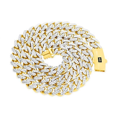 Pre-owned Nuragold 10k Yellow Gold 9mm Monaco Miami Cuban Link Diamond Cut Pave Chain Necklace 22"
