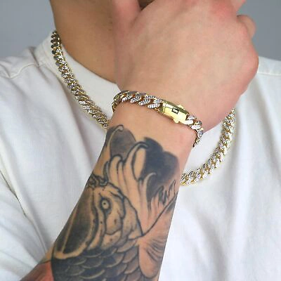 Pre-owned Nuragold 10k Yellow Gold 9mm Monaco Miami Cuban Link Diamond Cut Pave Chain Necklace 22"