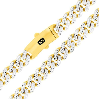 Pre-owned Nuragold 10k Yellow Gold 9mm Monaco Miami Cuban Link Diamond Cut Pave Chain Necklace 22"