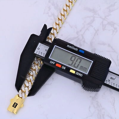 Pre-owned Nuragold 10k Yellow Gold 9mm Monaco Miami Cuban Link Diamond Cut Pave Chain Necklace 22"