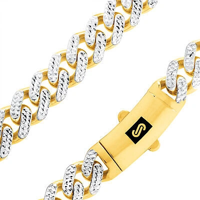 Pre-owned Nuragold 10k Yellow Gold 11mm Monaco Miami Cuban Link Diamond Cut Pave Chain Necklace 24"
