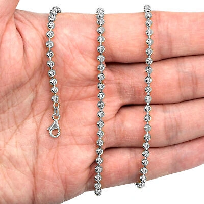 Pre-owned Nuragold Mens 10k White Gold Solid 3mm Diamond Moon Cut Bead Ball Chain Necklace 26"