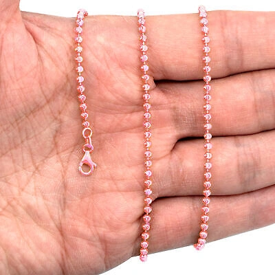 Pre-owned Nuragold Mens 10k Rose Gold Solid 2.5mm Diamond Moon Cut Bead Ball Chain Necklace 26" In Pink