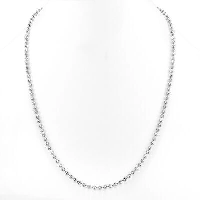 Pre-owned Nuragold Mens 10k White Gold Solid 3mm Diamond Moon Cut Bead Ball Chain Necklace 26"