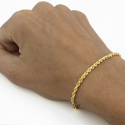 Pre-owned Nuragold 14k Yellow Gold Solid 2.5mm Diamond Cut Rope Chain Italian Bracelet Mens 8"