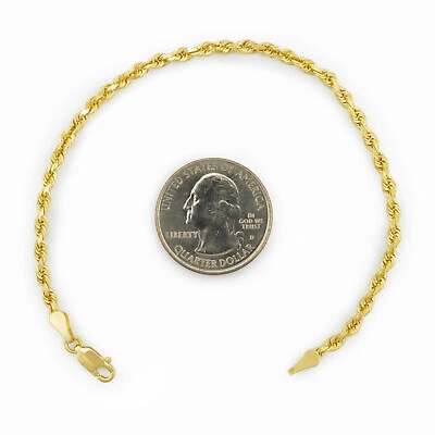Pre-owned Nuragold 14k Yellow Gold Solid 2.5mm Diamond Cut Rope Chain Italian Bracelet Mens 8"