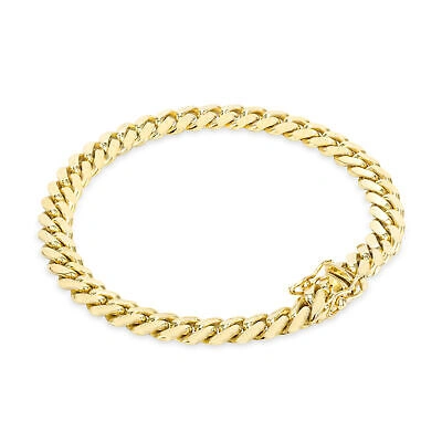 Pre-owned Nuragold 14k Yellow Gold Solid Mens 7mm Miami Cuban Link Chain Bracelet Box Clasp 8.5"