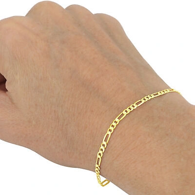 Pre-owned Nuragold 14k Yellow Gold Solid 3.5mm Mens Figaro Chain Link Bracelet Italian Made 9"