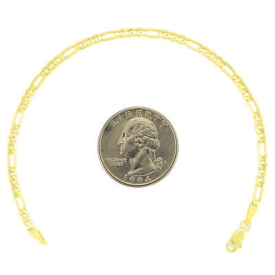 Pre-owned Nuragold 14k Yellow Gold Solid 3.5mm Mens Figaro Chain Link Bracelet Italian Made 9"