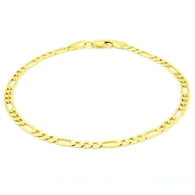 Pre-owned Nuragold 14k Yellow Gold Solid 3.5mm Mens Figaro Chain Link Bracelet Italian Made 9"