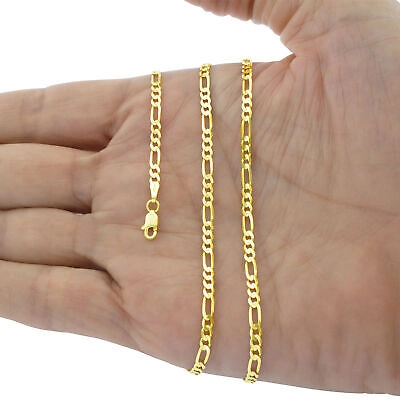 Pre-owned Nuragold 14k Yellow Gold Solid 3.5mm Mens Figaro Chain Link Bracelet Italian Made 9"