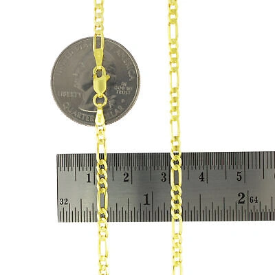 Pre-owned Nuragold 14k Yellow Gold Solid 3.5mm Mens Figaro Chain Link Bracelet Italian Made 9"