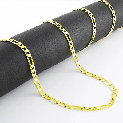 Pre-owned Nuragold 14k Yellow Gold Solid 3.5mm Mens Figaro Chain Link Bracelet Italian Made 9"