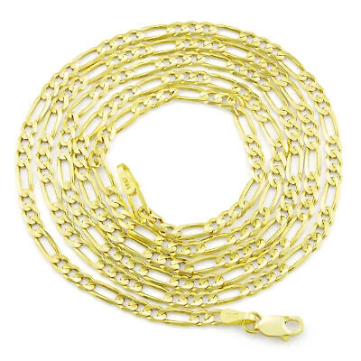 Pre-owned Nuragold 14k Yellow Gold Solid 3.5mm Mens Figaro Chain Link Bracelet Italian Made 9"