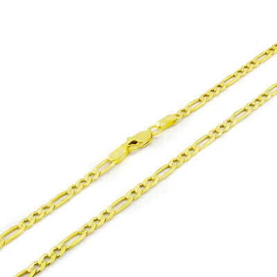 Pre-owned Nuragold 14k Yellow Gold Solid 3.5mm Mens Figaro Chain Link Bracelet Italian Made 9"